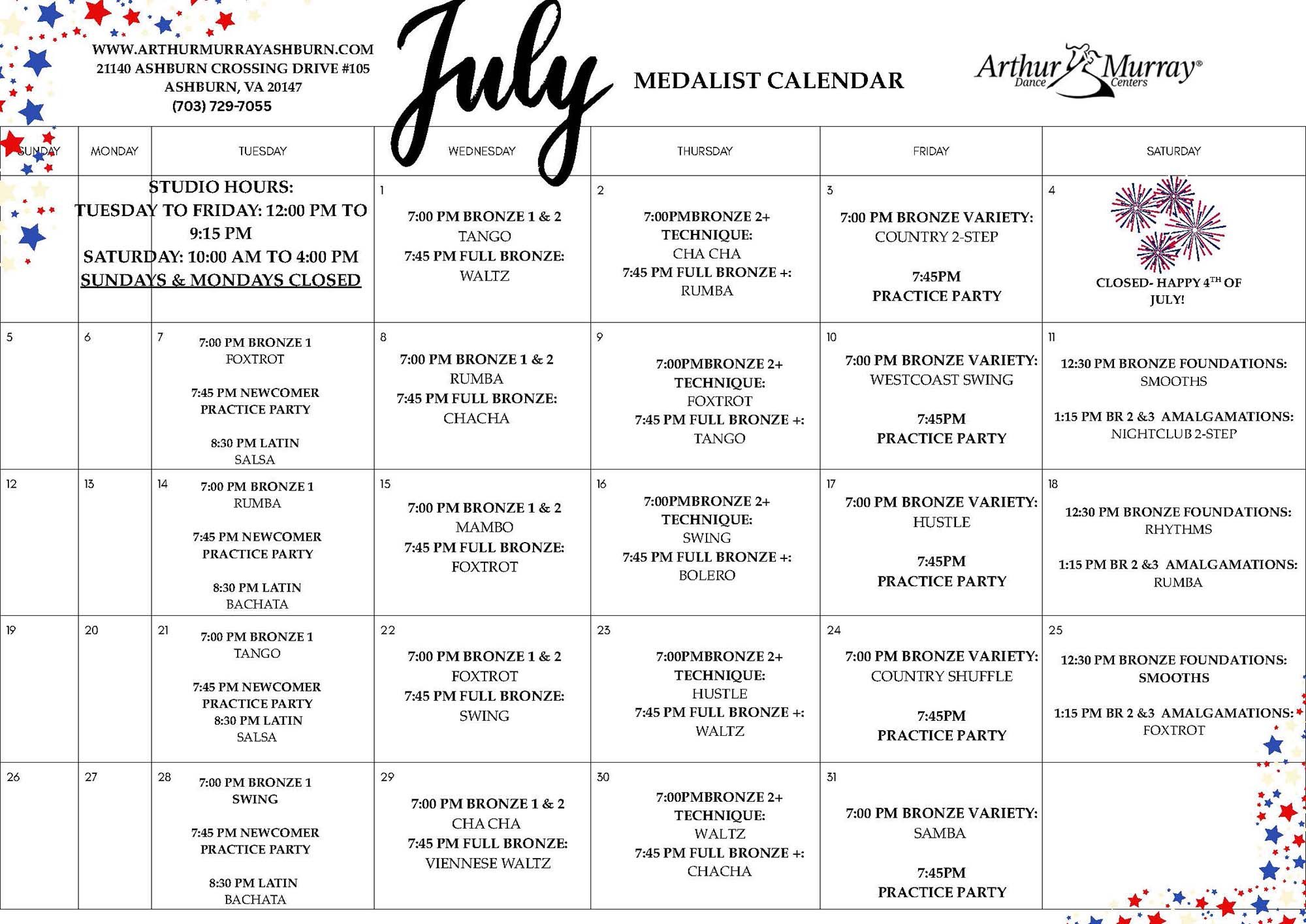 Ashburn - 2026 July Medalist Calendar