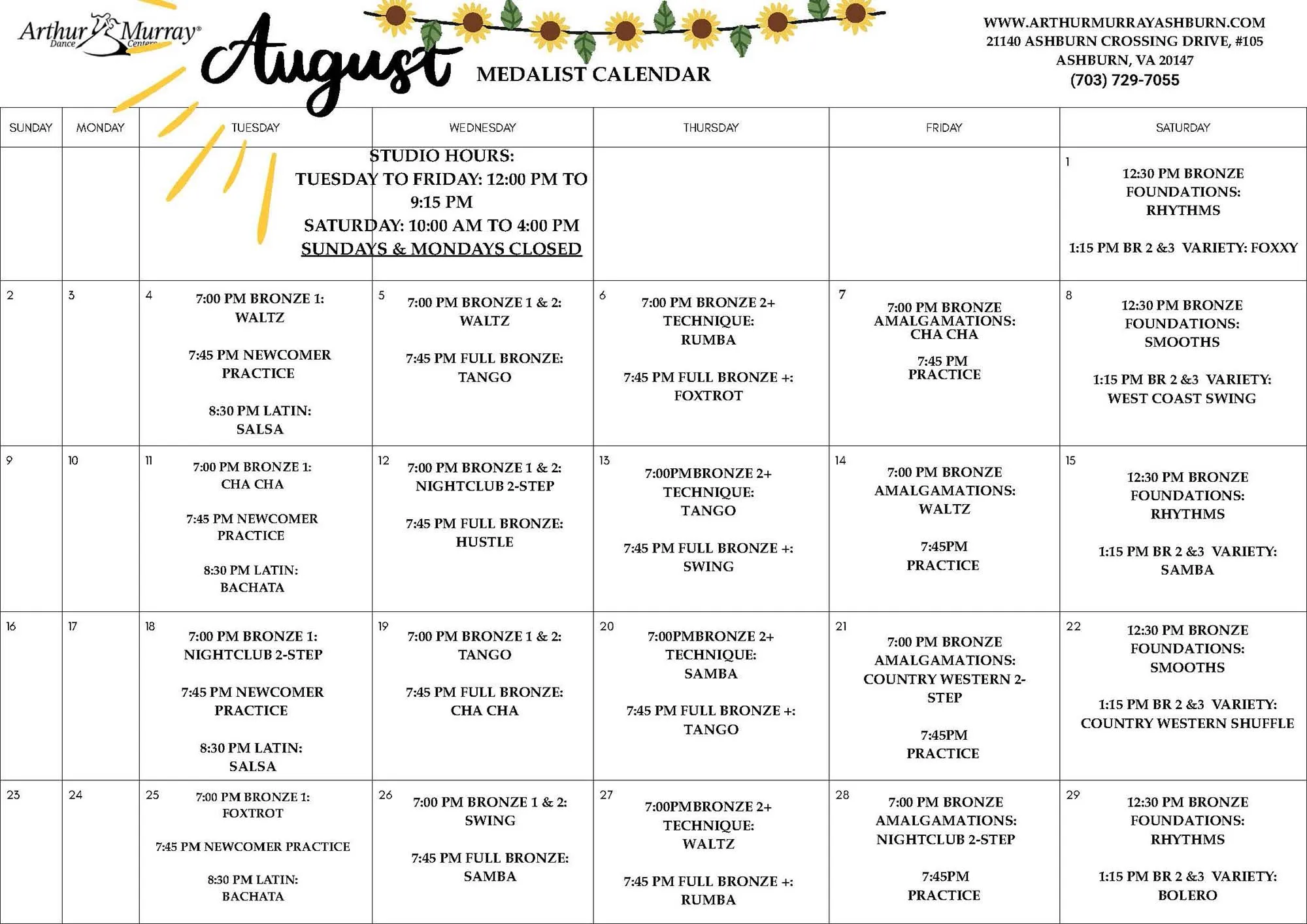 August 2026 Medalist Calendar - Ashburn